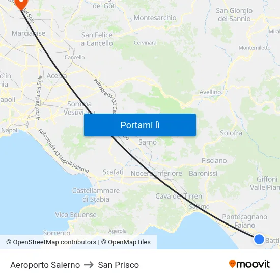 Aeroporto Salerno to San Prisco map