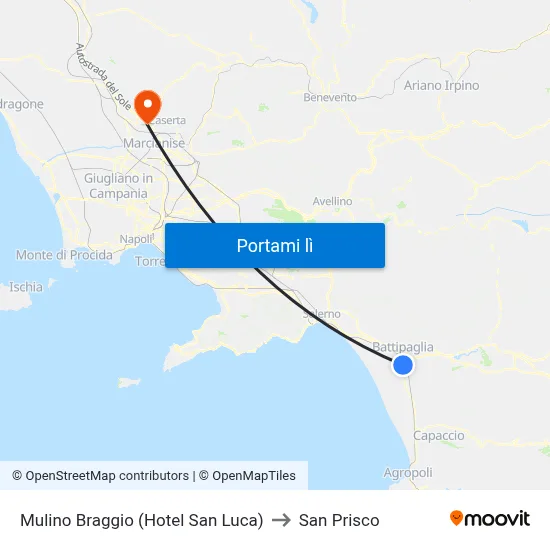 Mulino Braggio (Hotel San Luca) to San Prisco map