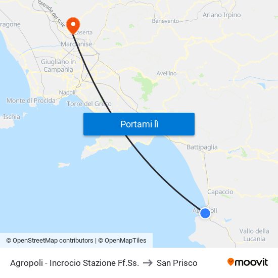 Agropoli - Incrocio Stazione Ff.Ss. to San Prisco map