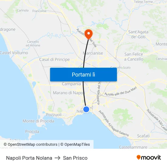 Napoli Porta Nolana to San Prisco map