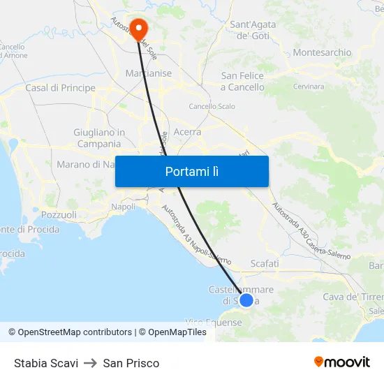 Stabia Scavi to San Prisco map