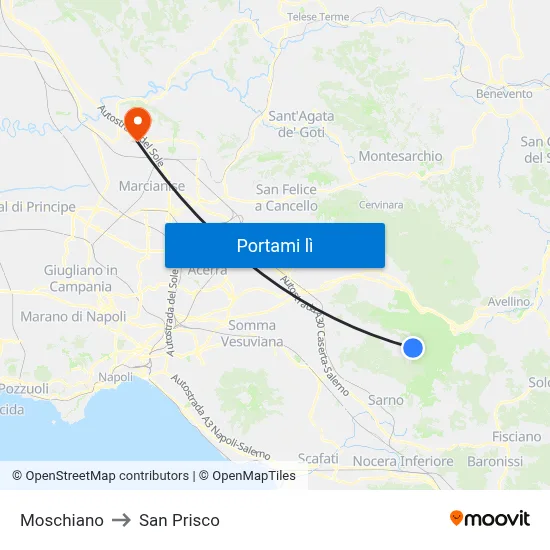 Moschiano to San Prisco map