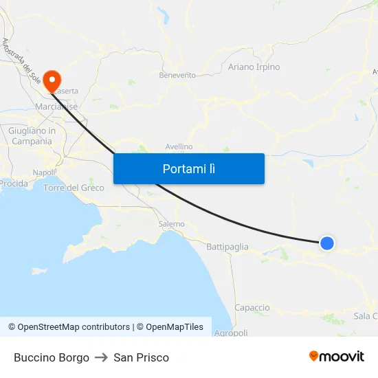 Buccino Borgo to San Prisco map