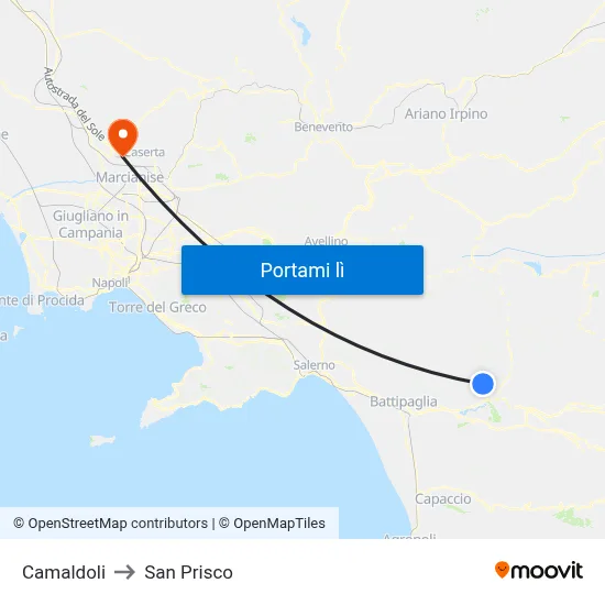 Camaldoli to San Prisco map