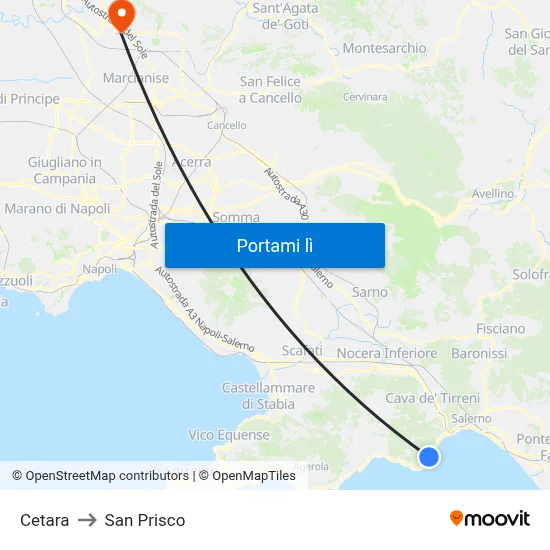 Cetara to San Prisco map