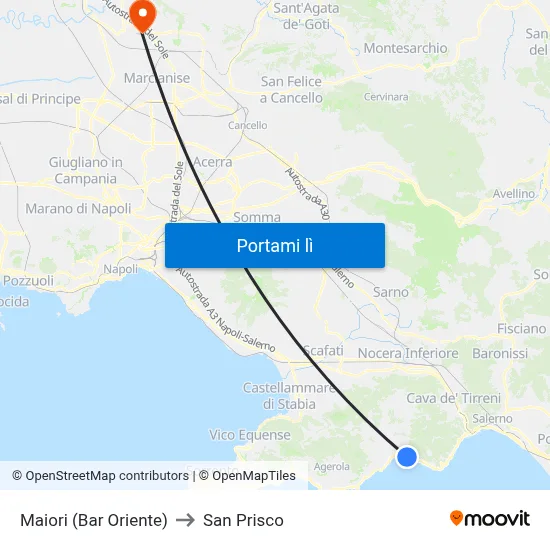 Maiori (Bar Oriente) to San Prisco map