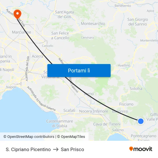 S. Cipriano Picentino to San Prisco map