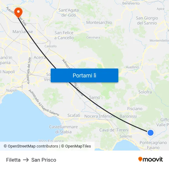 Filetta to San Prisco map