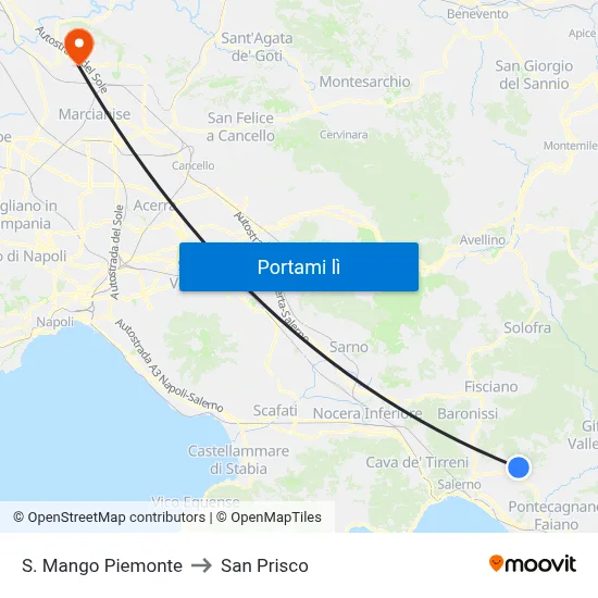 S. Mango Piemonte to San Prisco map
