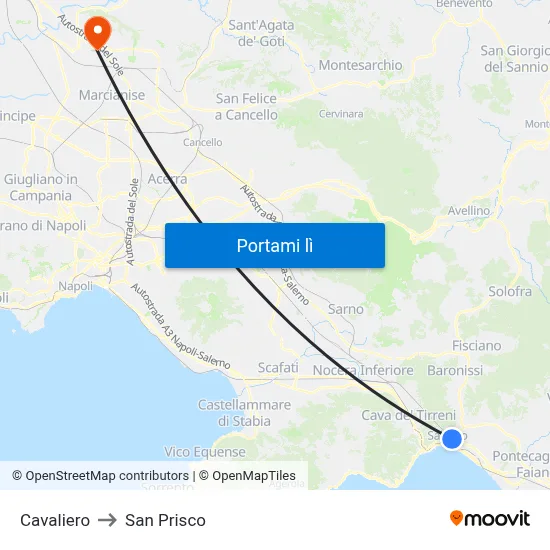 Cavaliero to San Prisco map