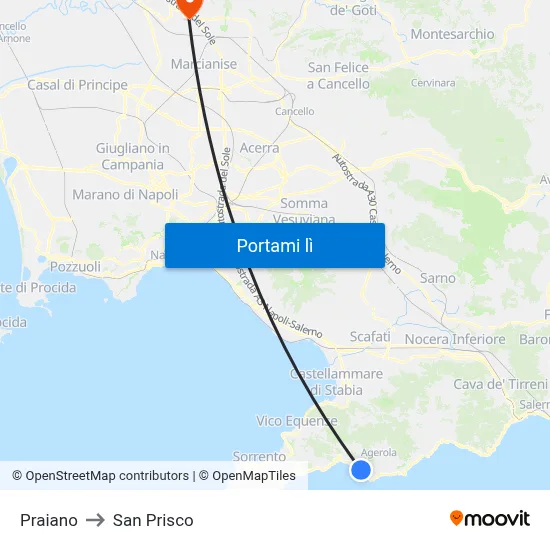 Praiano to San Prisco map