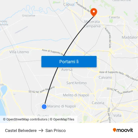 Castel Belvedere to San Prisco map