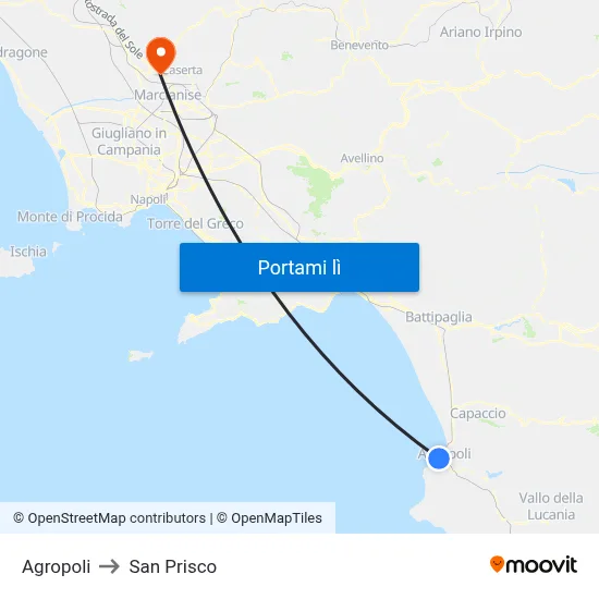 Agropoli to San Prisco map