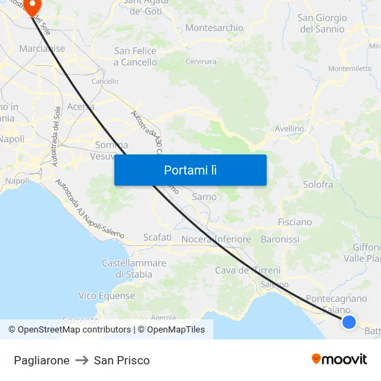 Pagliarone to San Prisco map