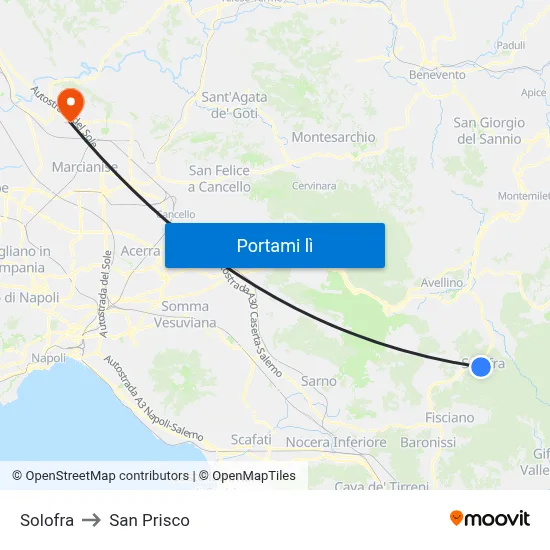 Solofra to San Prisco map