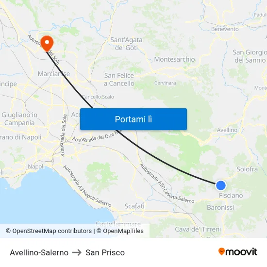 Avellino-Salerno to San Prisco map