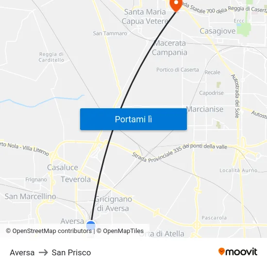Aversa to San Prisco map