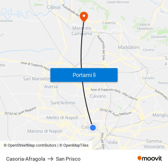 Casoria-Afragola to San Prisco map