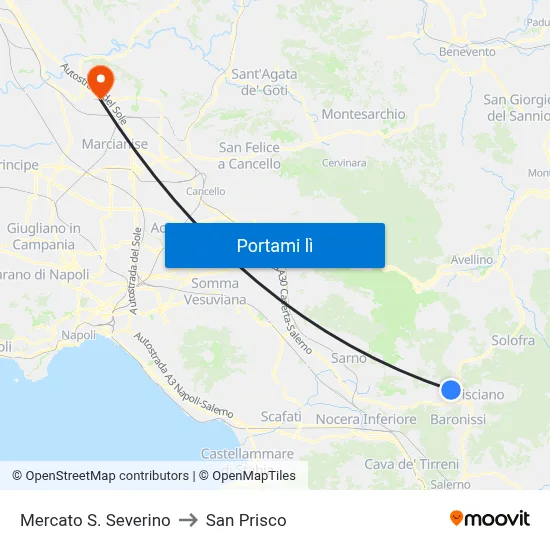 Mercato S. Severino to San Prisco map