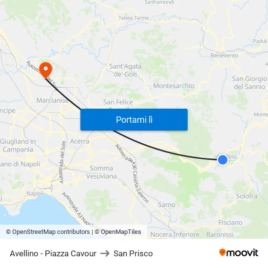 Avellino - Piazza Cavour to San Prisco map