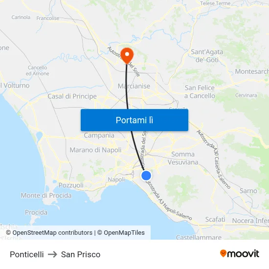 Ponticelli to San Prisco map