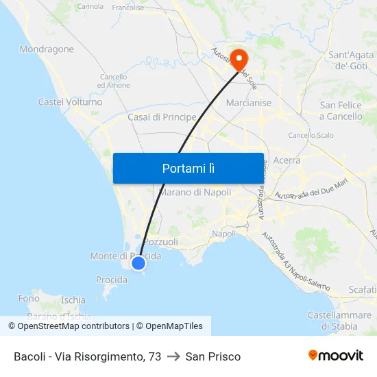 Bacoli - Via Risorgimento, 73 to San Prisco map