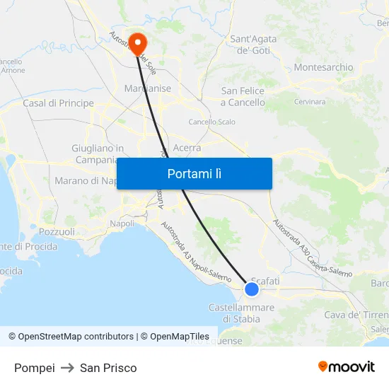 Pompei to San Prisco map