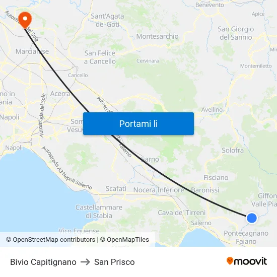 Bivio Capitignano to San Prisco map