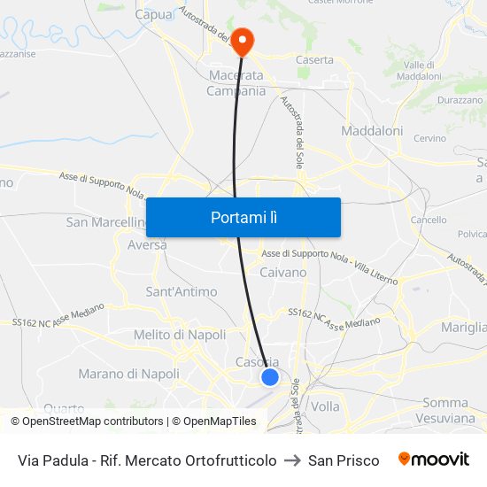 Via Padula - Rif. Mercato Ortofrutticolo to San Prisco map