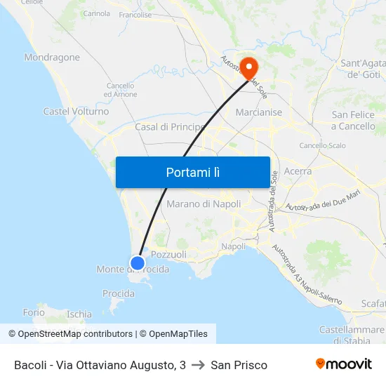 Bacoli - Via Ottaviano Augusto, 3 to San Prisco map