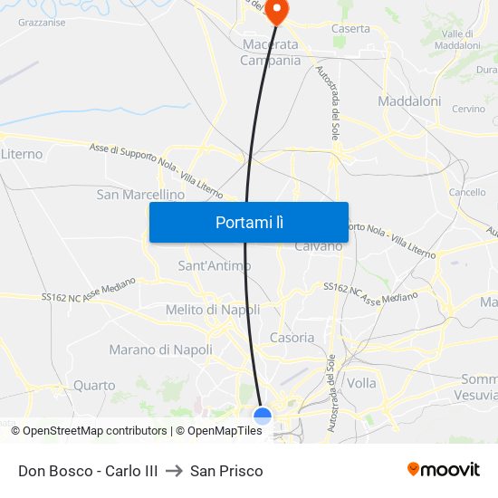 Don Bosco - Carlo III to San Prisco map