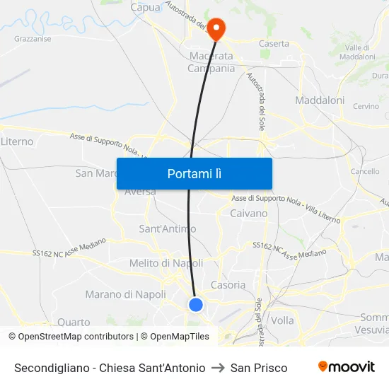 Secondigliano - Chiesa Sant'Antonio to San Prisco map