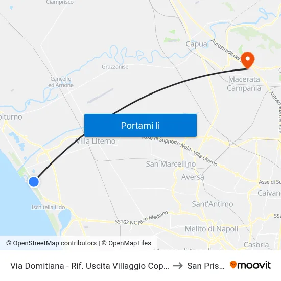 Via Domitiana - Rif. Uscita Villaggio Coppola to San Prisco map