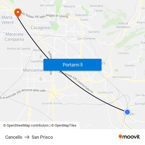 Cancello to San Prisco map