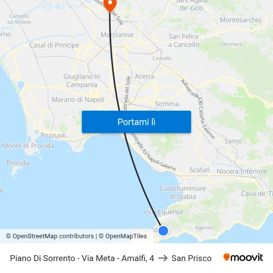Piano Di Sorrento - Via Meta - Amalfi, 4 to San Prisco map