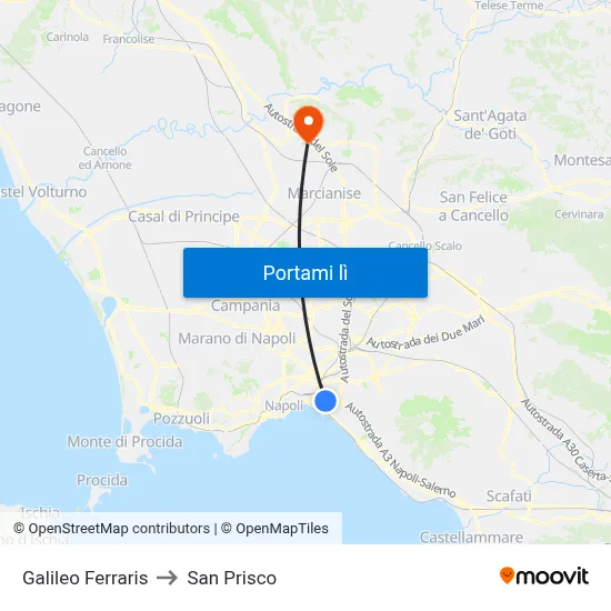 Galileo Ferraris to San Prisco map