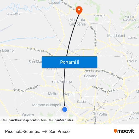 Piscinola-Scampia to San Prisco map