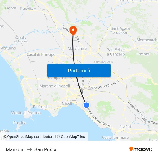 Manzoni to San Prisco map