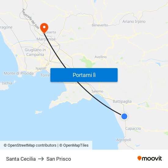 Santa Cecilia to San Prisco map