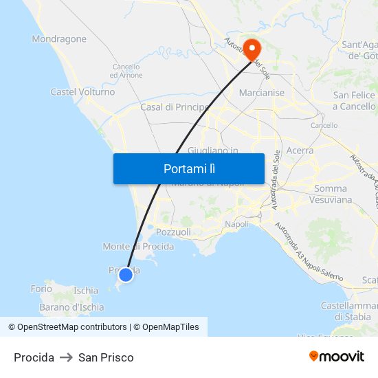 Procida to San Prisco map