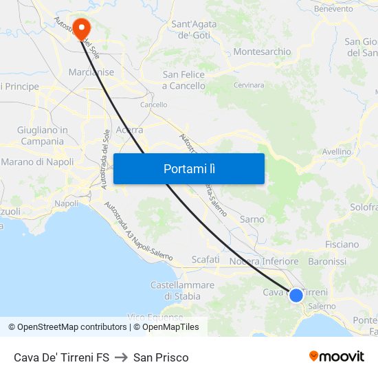 Cava De' Tirreni FS to San Prisco map