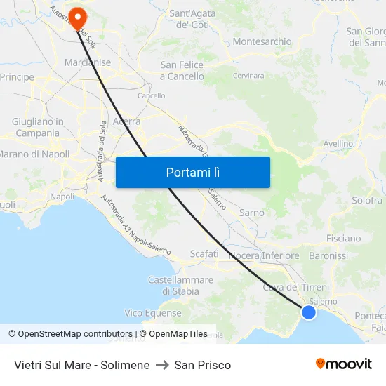 Vietri Sul Mare - Solimene to San Prisco map