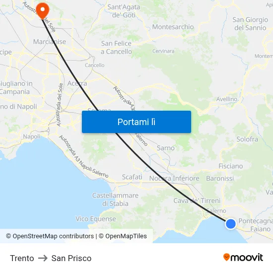 Trento to San Prisco map