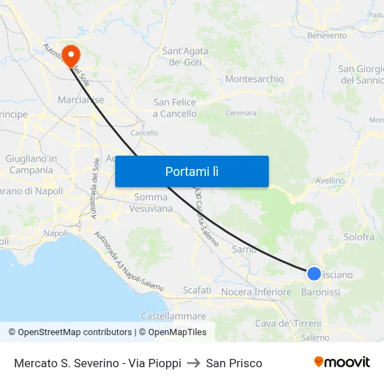 Mercato S. Severino - Via Pioppi to San Prisco map