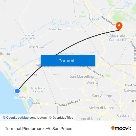 Terminal Pinetamare to San Prisco map