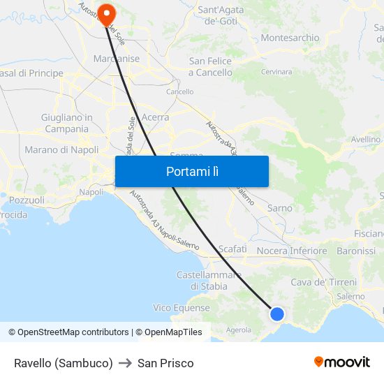 Ravello (Sambuco) to San Prisco map