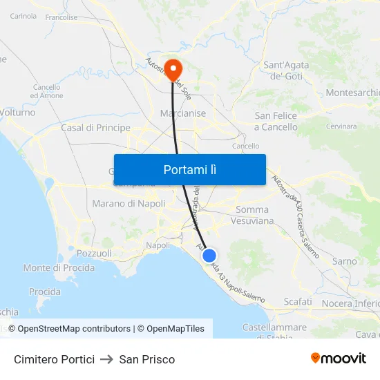 Cimitero Portici to San Prisco map