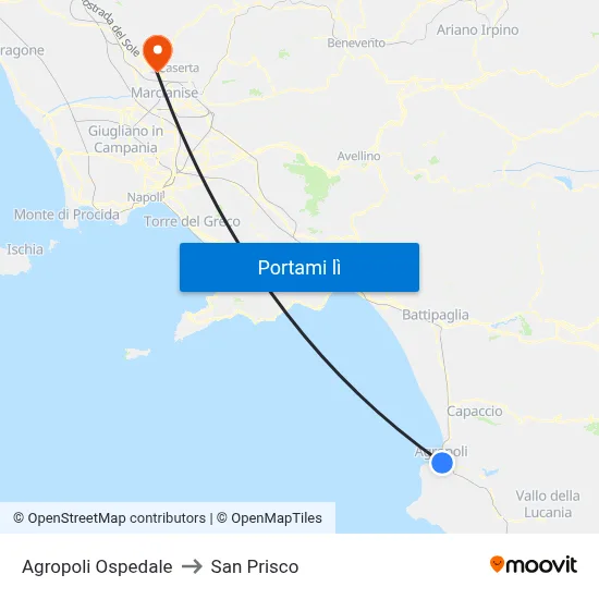 Agropoli Ospedale to San Prisco map