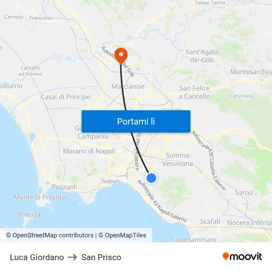 Luca Giordano to San Prisco map