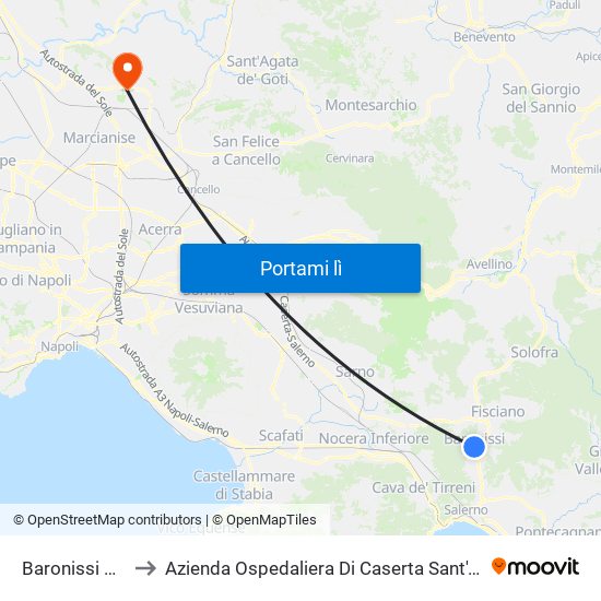 Baronissi Municipio to Azienda Ospedaliera Di Caserta Sant'Anna E San Sebastiano map